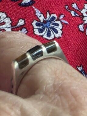 Delicate Sterling Tigereye and onyx Ring Size 6